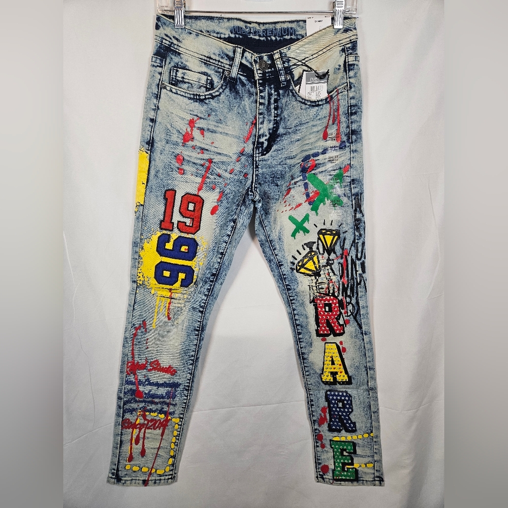 Rue21 Premium Graffiti Skinny Jeans | Paint Splatter Streetwear | 28x30 NWT